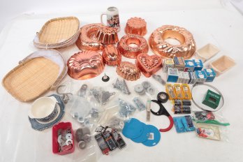 Large Mixed Lot Ceramics Baskets Trays Boxes Of Screws And Decorative Items.