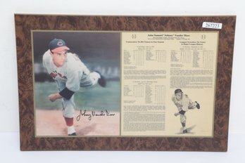 Chicago Cubs Johnny Vander Meer Signed Stat Display Plaque
