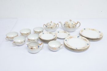 Vintage Noritake Hand Painted Tea/Dessert Set - Blue Bird Gold Floral Morimura Japan (Pre-War)