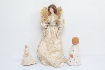 Grouping Of Angels: 22' Porcelain Doll, Music Box & Choir Angel That Holds Tea-Lite Candle