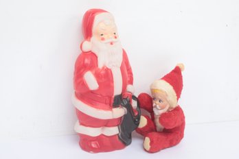 Vintage Blow Mold Santa (13') & Knickerbocker 'Baby Santa' Plush Doll