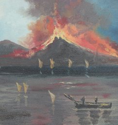 OIL PAINTING ITALY NAPLES C1850 ERUPTION OF MT VESUVIUS GRAND TOUR ART