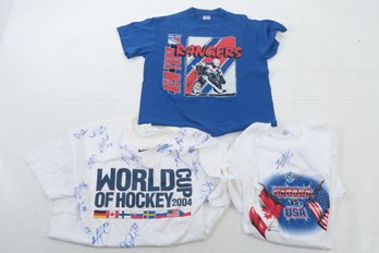 Hockey Autograph Lot NY Rangers Multi Signed 2004 World Cup Tee Shirt & Canada USA
