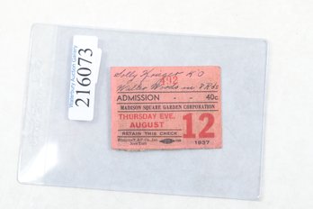 August 12, 1937 Madison Square Garden Boxing Ticket Stub