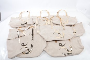 Lot Of 18 LoLo  Watch Hill Canvas Madison Tote With Shiny Gold Anchor  Beach Bag