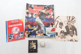 NY Yankees Lot Don Mattingly Poster 1988 Donruss Book W/ Cards Mickey Mantle Plaque Promo Facsimile Ball