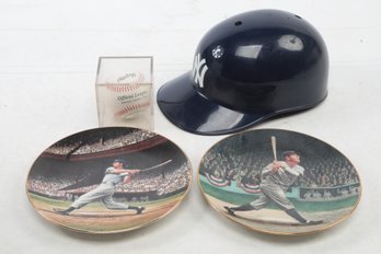 NY Yankees Lot Joe DiMaggio & Babe Ruth Bradford Plates Whitey Ford Signed Baseball Auto Full Size Helmet