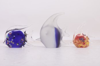 3 Vintage Marano Style Art Glass Fish