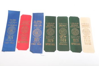AKC Dog Show Prize Ribbons 1927-1929, Detroit Kennel Club, Battle Creek, Doberman Pinscher Club, Ephemera Lot