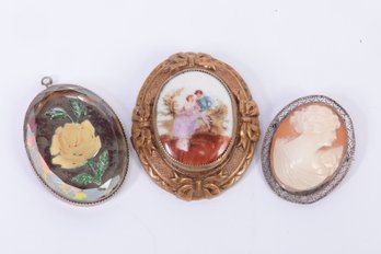 3 Pc. VINTAGE CAMEO BROOCH Lot