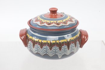 Vintage Small BULGARIAN CLAY COOKING POT Vented Lid