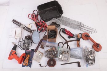 Large Box Lot: Household Items, Tools (Antique & Modern), Jumper Cables, & More!!
