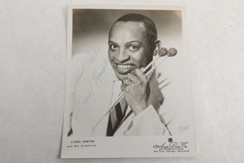 Inscribed Photograph Of Lionel Hampton, The Famous Jazz Vibraphonist, Holding His Mallets And Smiling.