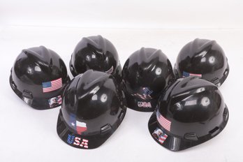 6 MSA Black Hard Hats W/Assorted American Flag Decals
