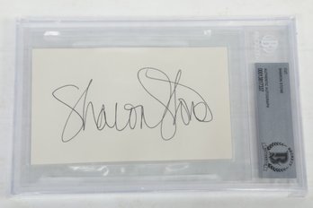 Sharon Stone Signed Index Card BGS Authenticated Large Signature Auto Basic Instinct