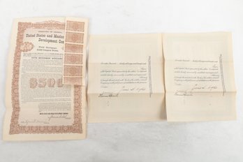 Mining Stocks: 1909 , 3 The United States And Mexico Development Company Bonds  Arizona Terr.