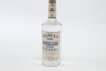 Vintage  Graves XXX Grain Alcohol 190 Proof 1 Quart Bottle