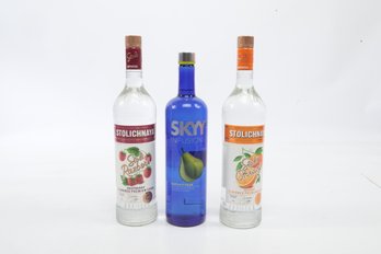 Stoli Razeberi  ,  Stoli  Ohranj 1 Liter Bottle And Sky Infusion Barlett Pear  750 Ml Vodka Bottles