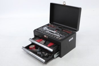 Small Metal Tool Box With Misc. New Hand Tools