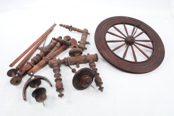 Assorted Antique Wooden Spinning Wheel Parts