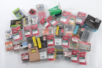 Milk Crate Full Of Assorted Finish Nails, Anchors, Fasteners & More