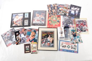 Assorted Sports Memorabilia Lot: Brooks Robinson Plaque, Chesterfield Cigarette Ad W/Ted Williams & Much More