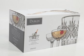 Dublin Collection - 5 Piece Champagne Set  - Crystal Bucket And 4 Crystal Glasses - NEW