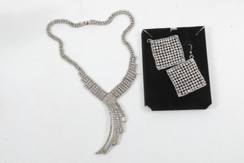 MCM 1950s Rhinestone Swirl Necklace & Pierced Earrings