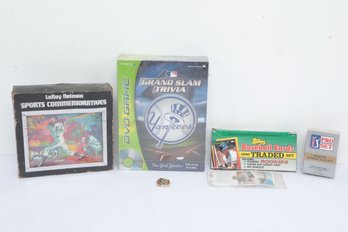 Mixed Baseball Collector Lot: Cards, Game, Pin & More