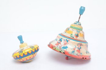 2 Vintage Ohio Art Co. Tin Tops - Nursery Rhymes & Circus Themed