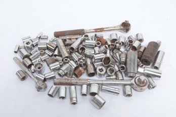 Mixed Brand Lot Of 1/4' & 3/8' Drive Sockets With 2 Handles