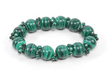 GREEN MALACHITE 1Omm Bead Stretch Bracelet