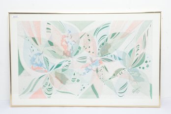 Vintage Framed Rayma Isaacs Abstract Floral Print - Signed & Dated 'Rayma '85'