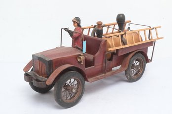 Leonardo Luna Antique Fire Truck 1930s Wood Metal Model W/Figure