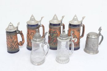 Authentic Vintage Gerzit Germany Beer Steins W/  Glass Steins