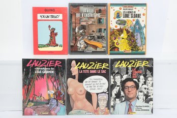 French Bande Dessine Lot, Quino And Lauzier, Dargaud And Glenat, Six Volumes, Satirical And Adult Comics