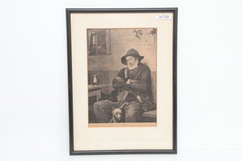 Antique Framed Wood Cut Engraving Print Of Post-Haste