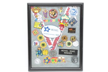 Lot Of Collectible Toys R Us Employee Pins And Medal In Display