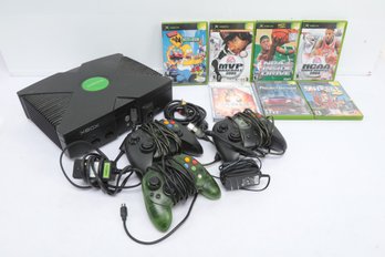 Xbox Console W/ Three Controllers And Seven Games