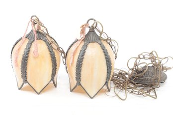 Vintage Hanging Swag Glass Pendent Cream Mixed Color Top To Bottom Of Lights Measure 10'