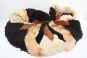 Vintage Pastorale Sheepskin/Alpaca Patchwork Rug - 60 Round - Real Fur - Boho - MCM - Made In USA