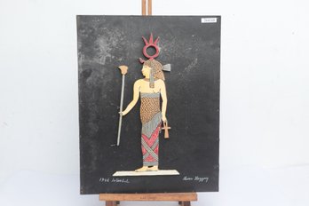 Mid-Century Style Egyptian Revival Figural Artwork Signed 'Levon Lazyan' - Dated 1946 Istanbul