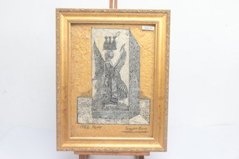Framed Surrealist Style Artwork Signed Lazyar Levon, Dated 1982 Paris