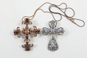 GOTHIC RHINESTONE CROSS Vintage Necklace & Brooch Lot
