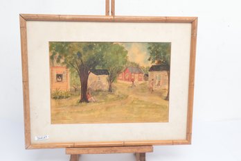 Vintage Framed Village Landscape Painting Signed G. Stoute '73