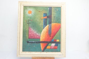 Mid-Century Modern Abstract Geometric Painting Signed Todd, Framed