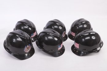6 New MSA Safety Helmets W/Flag & Eagle Decals