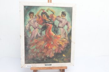 Framed Impressionist Style Painting Of Flamenco Dancer With Musicians
