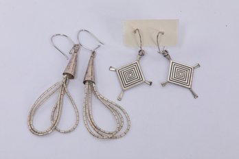 2 Pairs Of Sterling Silver Drop/Dangle Earrings For Pierced Ears