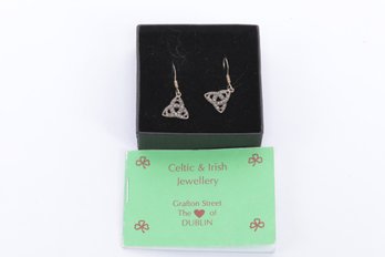 Sterling Silver Trinity Knot Dangle Earring From Dublin Ireland W/original Box & Paperwork